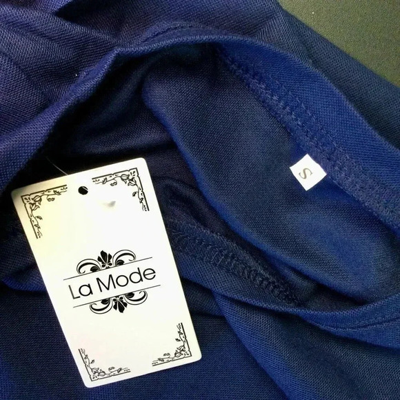 La Mode Womens Navy Blue Sleeveless Draw String Cotton Blend Dress Small NWT - Picture 4 of 13